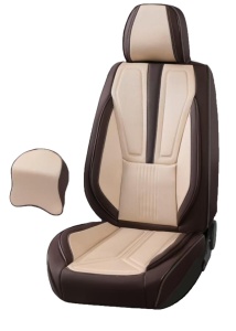 Set huse scaune auto universale, piele ecologica culoare maro cu material textil crem, fata-spate