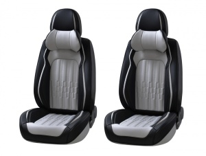 Set huse scaune auto universale, piele ecologica gri cu negru, fata-spate - Img 3