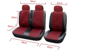 Set huse scaune autoutilitara 2+1 pentru fata culoare negru cu rosu, piele ecologica cu textil - Img 2