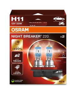 2 db-os izzókészlet 12 V-os H11 55 W-os Night Breaker +220% OSRAM