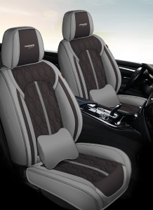 Huse auto premium 5 locuri Deluxe piele ecologică perforată - gri - negru - Img 3