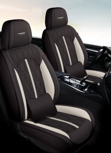 Huse auto premium 5 locuri Deluxe piele ecologică perforată - negru - alb - Img 2