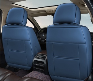 Huse auto premium 5 locuri Deluxe piele ecologică perforată și textil - negru - albastru închis - Img 4