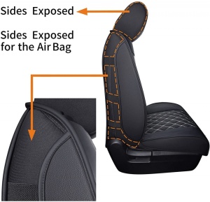 Set 1+1 Huse Scaune Auto Premium Lux Piele Ecologica, Negru cu cusaturi gri in romb - Img 4