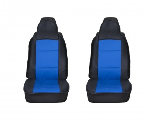 Set 2 huse scaune auto pentru fata, material textil, negru cu albastru - Img 1