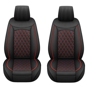 Set 2 huse scaune auto pentru fata, negru cu dunga rosie, piele ecologica