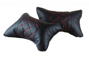Set 2 pernute universale pentru tetiere, piele ecologica neagra cu cusatura rosie - Img 4