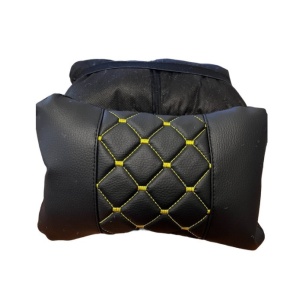Set 2 pernute universale pentru tetiere, piele ecologica negru cu cusatura galbena