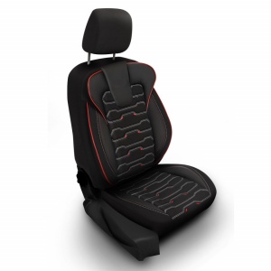 Set huse pentru scaune auto SPORTLINE Design, fata-spate, piele ecologica cu textil, negru cu albastru - Img 5