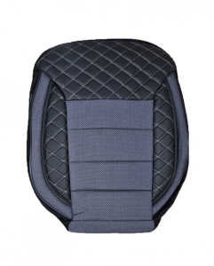 Set huse scaune auto universale, fata-spate, piele ecologica neagra cu material textil gri inchis