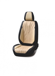 Set huse scaune auto universale, fata-spate, piele ecologica negru cu crem