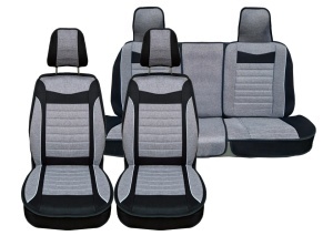 Set huse scaune auto universale, material textil negru cu gri, bancheta fractionata spate, fata-spate