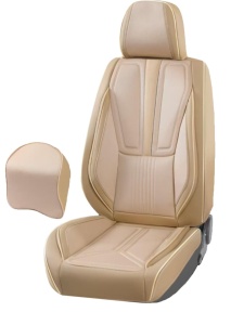 Set huse scaune auto universale, piele ecologica culoare crem cu material textil crem, fata-spate
