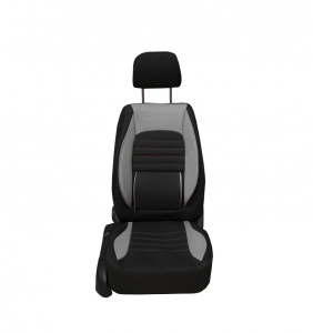 Set huse scaune auto universale, piele ecologica gri cu material textil negru, fata-spate - Img 2