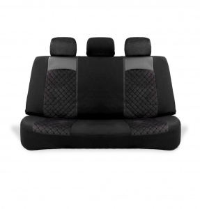 Set huse scaune auto universale, piele ecologica neagra cu material textil negru, fata-spate - Img 2