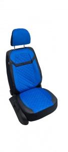 Set huse scaune auto universale, piele ecologica neagra cu velur albastru, fata-spate, bancheta spate fractionata
