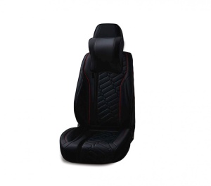 Set huse scaune auto universale, piele ecologica negru cu cusatura rosie, Deluxe Design fata-spate