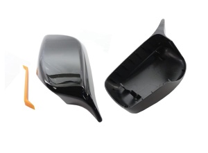 BMW 5-ös széria E60 2004-2007 modellekkel kompatibilis tükörborítások, fényes fekete M-Design, klipszekkel, az eredeti borítások cseréjére - Img 2