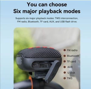 BoxA Bluetooth portabilA cu radio, slot pentru card de memorie, USB AUX si suport pentru bicicleta, motocicleta, negru - Img 3