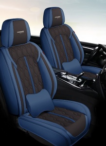 Huse auto premium 5 locuri Deluxe piele ecologică perforată - albastru inchis - negru - Img 2