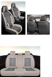 Huse auto premium 5 locuri Deluxe piele ecologică perforată și textil - gri deschis - gri inchis - Img 3