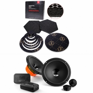 Pachet Difuzoare auto Hertz Dieci DSK 165.3 si Insonorizant auto STP Crystal Pro, set sistem 2 căi, 165mm, 80W RMS, 4Ω, 4 difuzoare + accesorii