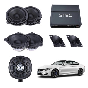 Pachet sistem audio Plug&amp;Play Steg dedicat BMW Basic BM45C BM4C + Amplificator Steg SDSP 6 + Conectica dedicata
