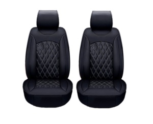 Set 1+1 Huse Scaune Auto Premium Lux Piele Ecologica, Negru cu cusaturi gri in romb