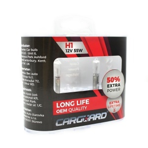 Set de 2 becuri Halogen H1, 55W, +50% Intensitate - LONG LIFE