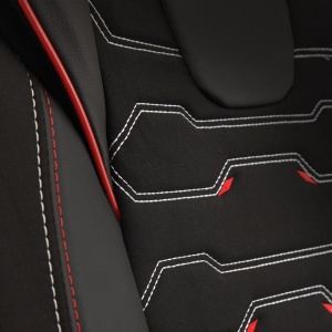 Set huse pentru scaune auto SPORTLINE Design, fata-spate, piele ecologica cu textil, negru cu albastru - Img 6