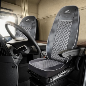 SET HUSE SCAUN TRUCK UMBRELLA PENTRU SCANIA SERIA R 2006-2020 PIELE ECOLOGICA NEAGRA+GRI - Img 2