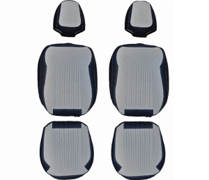 Set huse scaune auto universale Deluxetuning, material textil, negru cu alb, fata-spate, bancheta fractionata - Img 2