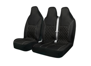Set huse scaune auto, universale, fata 2+1, material textil, negru, cu tetiere integrate