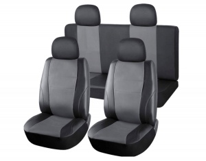Set huse scaune auto, universale, fata-spate, piele ecologica, negru cu gri - Img 1