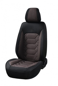 Set huse scaune auto universale, material textil negru cu maro, fata-spate