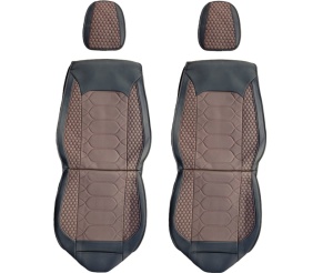 Set huse scaune auto universale, piele ecologica negru cu maro, fata-spate - Img 5