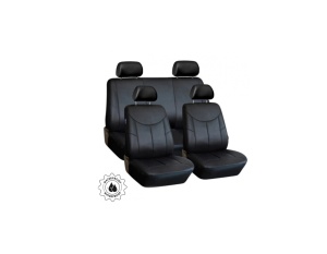 Set huse scaune auto universale, piele ecologica negru, fata-spate, 8 piese, bancheta fractionata, compatibil Airbag