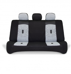 Set huse scaune auto universale seria KETEN, material textil gri si piele ecologica neagra, fata-spate, compatibil airbag - Img 2