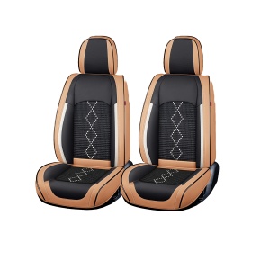 Huse auto premium 5 locuri Deluxe piele ecologică perforată și textil - maro caramel - Img 1