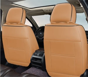 Huse auto premium 5 locuri Deluxe piele ecologică perforată și textil - maro caramel - Img 4