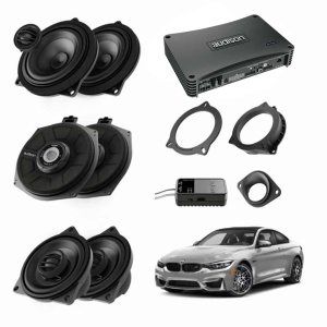 Pachet sistem audio Plug&Play Audison dedicat BMW K4E X4M A4E + Amplificator AP F8.9bit + Conectica dedicata