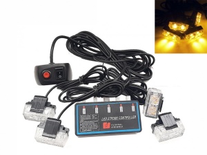Set 4 Lumini LED, 2 Led, Tip Stroboscop De Avertizare, Galben, Flash, cu Controler, 12V - Img 3
