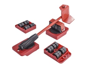 Set 5 piese transportat si ridicat mobila, cu role pentru ridicat si mutat obiecte grele, maxim 200 kg - rosu