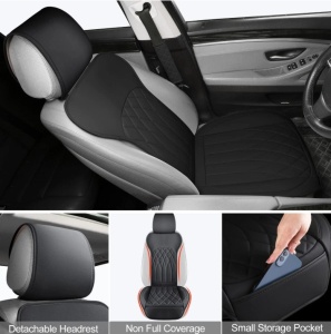 Set de 2 huse pentru scaune auto, cu buzunar de depozitare si perne pentru centura de siguranta, negru - Img 5
