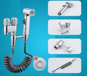 Set de dus cu pulverizator de apa pentru toaleta, economizor de spatiu, cu control dual, evacuare cu unul in doua, supapa unghiulara - Img 3