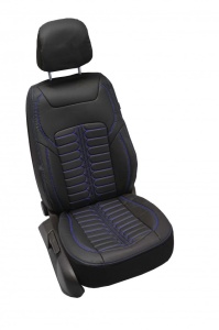 Set huse piele ecologica pentru scaune, negru cu cusatura albastra, universale, fata-spate, Milano Design