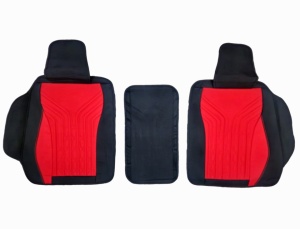 Set huse scaune auto universale Deluxetuning, material textil, negru cu rosu, fata-spate, bancheta fractionata - Img 5