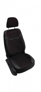 Set huse scaune auto universale, piele ecologica neagra cu velur negru, fata-spate, bancheta spate fractionata - Img 3