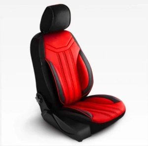 Set huse scaune auto universale, piele ecologica rosu cu negru, fata-spate, Lichidare stoc!