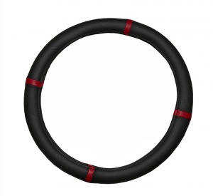 Husa volan imitatie piele negru cu dungi rosii diam. 38 cm - Img 1